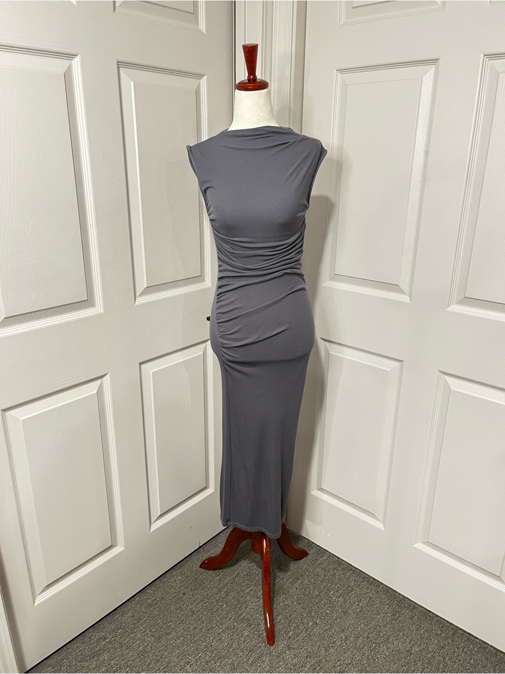 Enza Costa Silk Knit Sleeveless Twist Midi Dress in Slate Gray Size S - Picture 2 of 8